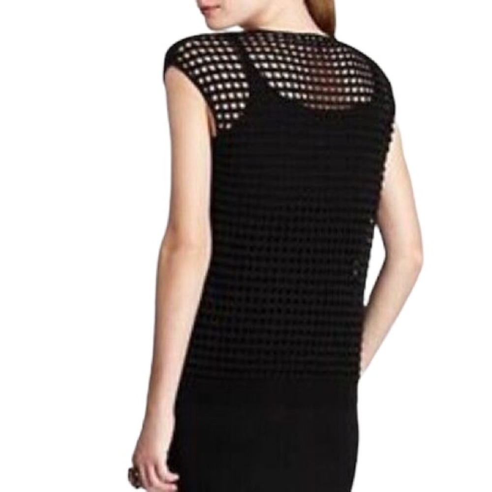 Eileen Fisher Black Open-Knit Cap-Sleeve Top